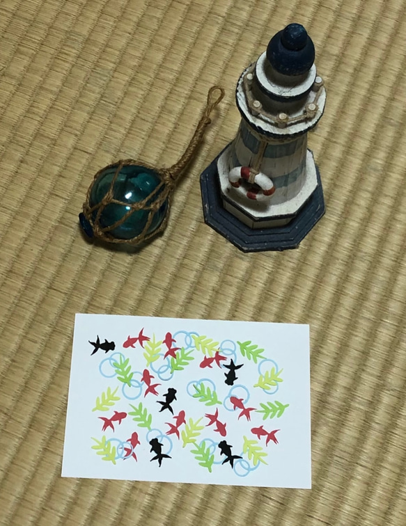 金魚と出目金のフレーク（水草・波紋）水草ver 2枚目の画像