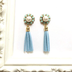 mint green flower bijou tassel 2枚目の画像