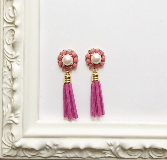 pink flower bijou tassel 2枚目の画像