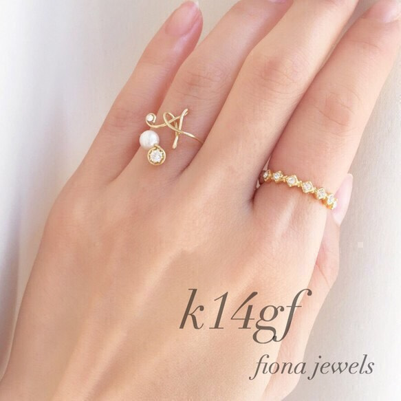 《k14gf 》innitial ring× swarovski ring 2set 1枚目の画像