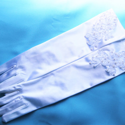 パール刺繡パーツ付【ロンググローブ】ホワイトカラー丈３８ｃｍ 5枚目の画像