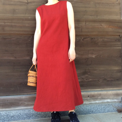 d.i.a シワ加工 背中開き ロングワンピース （リボンデザイン襟付長袖  