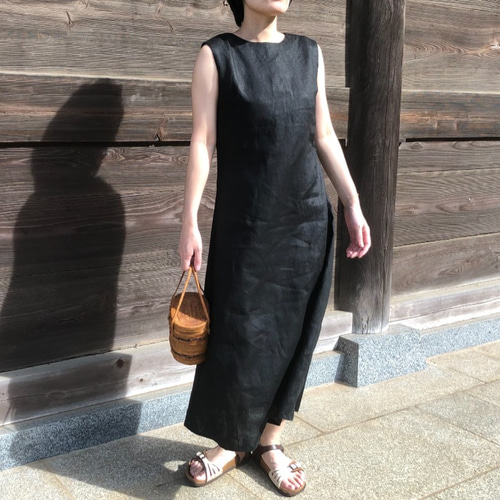 美品★BALLSEY リネン100% 　バイカラーノースリーブワンピース 　黒 楽天市場】ロングワンピース レディース ノースリーブ Aライン