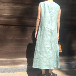 セール麻/リネン100％涼しいロングノースリーブワンピース(紺/白/ピンク/黄色/山吹) 5枚目の画像