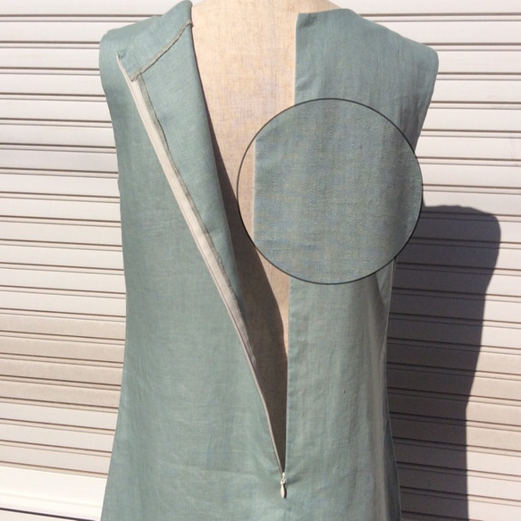 セール麻/リネン100％涼しいロングノースリーブワンピース(紺/白/ピンク/黄色/山吹) 7枚目の画像