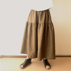 【受注】リネンのスカート風キュロットパンツ(スカーチョ) 内ポケット付き 5枚目の画像