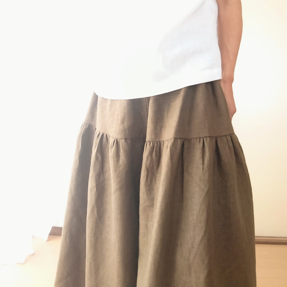 【受注】リネンのスカート風キュロットパンツ(スカーチョ) 内ポケット付き 7枚目の画像