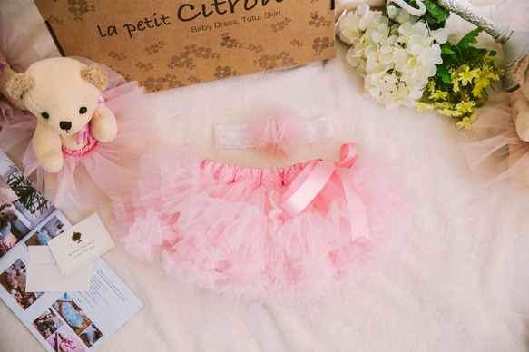 Newborn Handmade CherryPink TUTU GIFT SET 粉紅色手工澎澎裙禮盒組 - 新生兒 第4張的照片