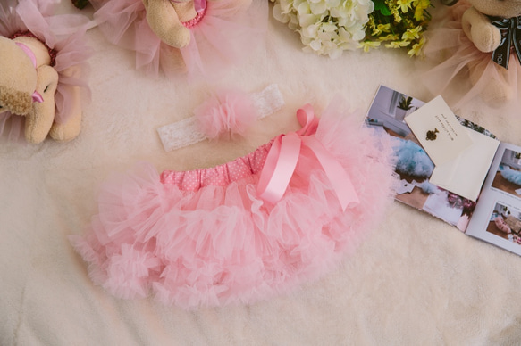 Newborn Handmade CherryPink TUTU GIFT SET 粉紅色手工澎澎裙禮盒組 - 新生兒 第5張的照片