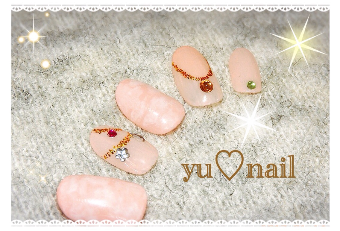 ♡ピンクネックレスネイル♡ ネイルチップ　ハンドメイド 1_f89991d6b8f966a4c3351012ba11