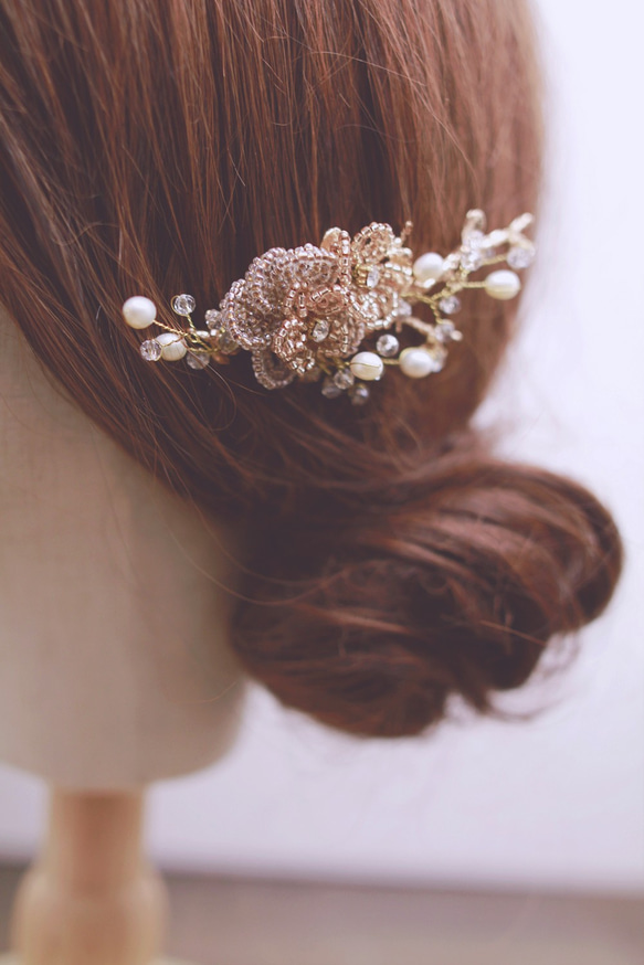 Handmade Bead Flower Bridal Headpiece,Boho Headpiece 華麗晚裝娘髮飾 第1張的照片