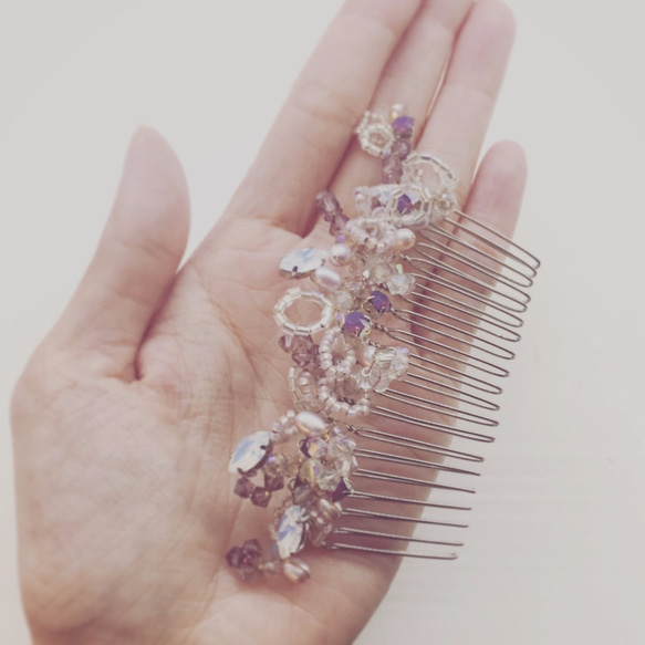 施華洛水晶 浪漫灰紫蛋白石haircomb Bridal Headpiece 第2張的照片