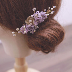 粉紫浪漫華麗串珠水晶梳插Handmade Beads Bridal Headpiece,Purple Headpiece 第2張的照片