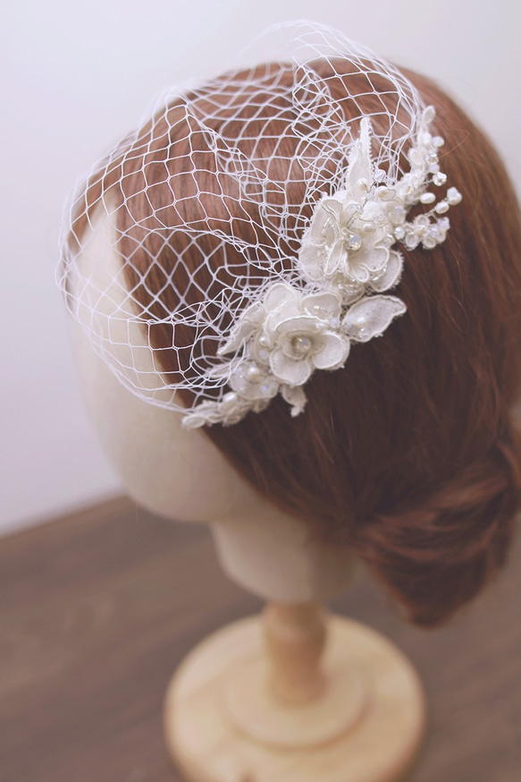 新娘蕾絲水間白紗頭飾 - Handmade Vintage Bridal Birdcage Veil 第1張的照片