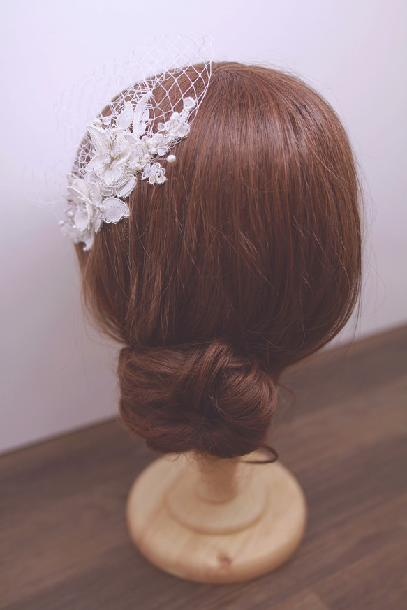 新娘蕾絲水間白紗頭飾 - Handmade Vintage Bridal Birdcage Veil 第3張的照片