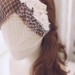 新娘蕾絲白紗頭飾 - Handmade Swarovski crystal & Lace Birdcage Veil 第1張的照片