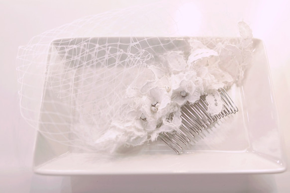 新娘蕾絲白紗頭飾 - Handmade Swarovski crystal & Lace Birdcage Veil 第3張的照片