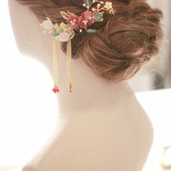 (綠葉粉晶版本) 古典琉璃新娘頭飾Bridal Headpiece,中式頭飾,裙褂頭飾,新娘花飾,新娘頭花,髮飾 第3張的照片