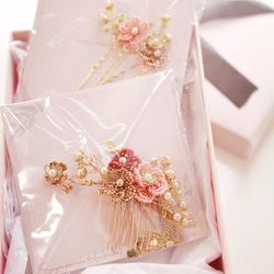 Handmade Beads Bridal Headpiece 華麗新娘中式頭飾 - 串珠花型款 (一套3件) 第2張的照片