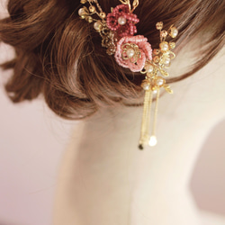 Handmade Beads Bridal Headpiece 華麗新娘中式頭飾 - 串珠花型款 (一套3件) 第3張的照片