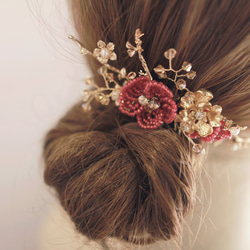 Vintage Headpiece,Bridal Headpiece,Flower Headpiece,紅金色新娘頭飾 第2張的照片