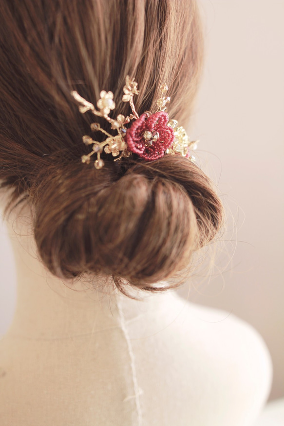 Vintage Headpiece,Bridal Headpiece,Flower Headpiece,紅金色新娘頭飾 第3張的照片