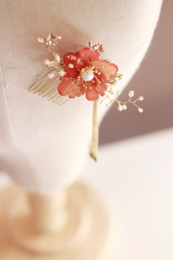 古典琉璃新娘頭飾Bridal Headpiece,Oriental Headpiece,Flower Headpiece 第1張的照片