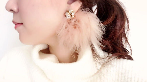 2way fur pierce earring《white》 3枚目の画像