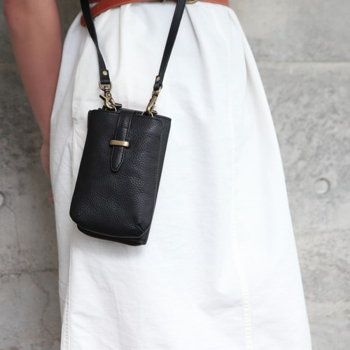 【美品】ブラック 本革 トランク スマホショルダー HerSchedule】trunk smart phone shoulder トランク スマホ