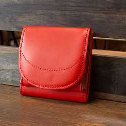 ボックス型　二つ折り財布　小銭が見やすいお財布　本革　姫路レザー　レッド　ミニ財布　aw-01hn 1枚目の画像