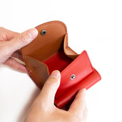 ボックス型　二つ折り財布　小銭が見やすいお財布　本革　姫路レザー　レッド　ミニ財布　aw-01hn 2枚目の画像