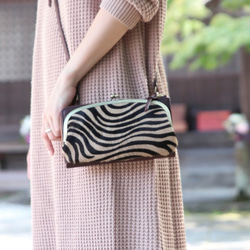 ゼブラ×ブラウン ハラコ お財布ショルダー レディース 日本製