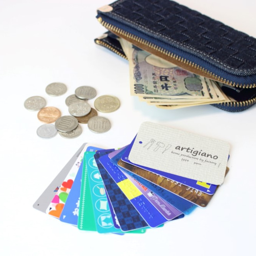 ハンドメイド L字ファスナー 長財布 デニムリメイク デニム 長財布 ロングウォレット ベルト−A 財布 リメイク