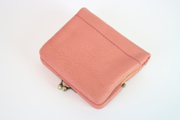 姫路産ソフトレザー がま口　二つ折り財布　ピンク　ハーフウォレット　日本製　aw-03ga 5枚目の画像
