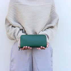本革　ラウンドファスナー　長財布　レディース　メンズ　グリーン　ヌメ革　アラバスタレザー　春財布　aw-15hn 9枚目の画像