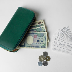 本革　ラウンドファスナー　長財布　レディース　メンズ　グリーン　ヌメ革　アラバスタレザー　春財布　aw-15hn 8枚目の画像