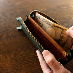 本革　ラウンドファスナー　長財布　レディース　メンズ　グリーン　ヌメ革　アラバスタレザー　春財布　aw-15hn 7枚目の画像