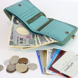 姫路産ソフトレザー がま口　二つ折り財布　ブルーグリーン　ハーフウォレット　日本製　aw-03ga 7枚目の画像