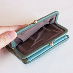 姫路産ソフトレザー がま口　二つ折り財布　ブルーグリーン　ハーフウォレット　日本製　aw-03ga 6枚目の画像