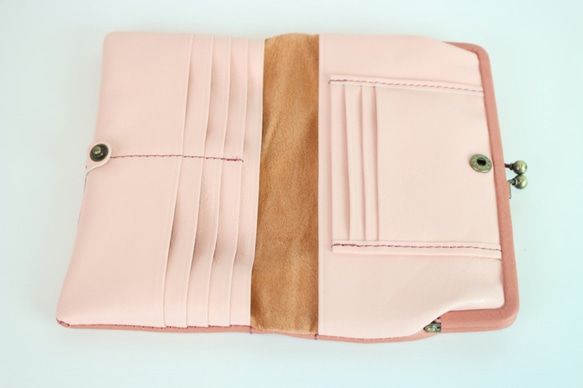 【廃盤】姫路産ソフトレザー　がま口のお財布　ピンク　長財布　本革 aw-04ga 7枚目の画像
