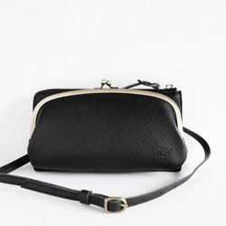 がま口　お財布ショルダー　ブラック　スマホショルダー　レディース　長財布　姫路レザー　日本製　aw-17nns 4枚目の画像