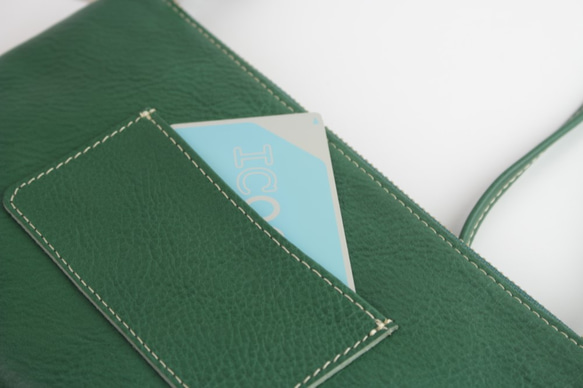 【長財布が入る】2WAY　薄型　サコッシュ　姫路レザー　グリーン　本革　ショルダーバッグ　日本製　ak-53nns 8枚目の画像