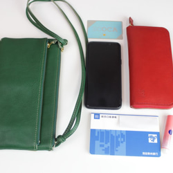 【長財布が入る】2WAY　薄型　サコッシュ　姫路レザー　グリーン　本革　ショルダーバッグ　日本製　ak-53nns 6枚目の画像