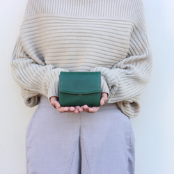 【人気No.1】二つ折り財布　ガバっと開く　ギャルソンウォレット　ヌメ革　グリーン　春財布　ダブルホック　aw-19hn 8枚目の画像