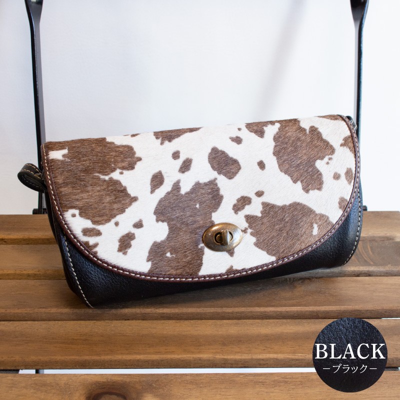 ハラコ　コロンと丸いショルダーバッグ　レディース　スマホショルダー　ブラック　フラップ型　ak-18nch