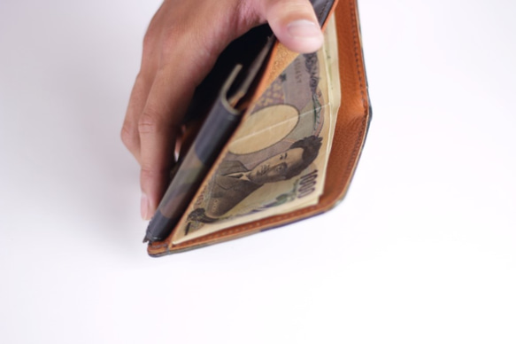 【廃盤】イタリアンレザーで作った小さなお財布　カモフラージュカーキ　コンパクト財布【送料無料】aw-23im 5枚目の画像