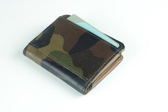 【廃盤】イタリアンレザーで作った小さなお財布　カモフラージュカーキ　コンパクト財布【送料無料】aw-23im 6枚目の画像