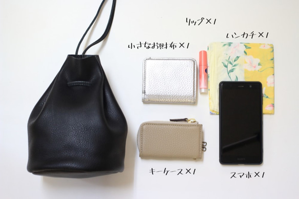 【シンプルだけど、どこか特別】巾着バッグ　レディース　メンズ　本革　手提げ　日本製　姫路レザー　ブラック ma-02ss 15枚目の画像