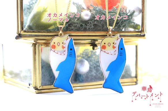 【サメに食べられてるネックレス 】オカメインコ 2枚目の画像