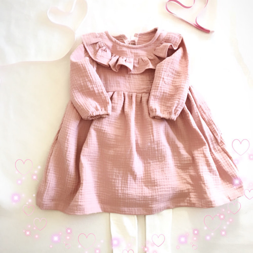 ぽこぽこダブルガーゼのフリルワンピース 5色 ベビー服 Amedama 